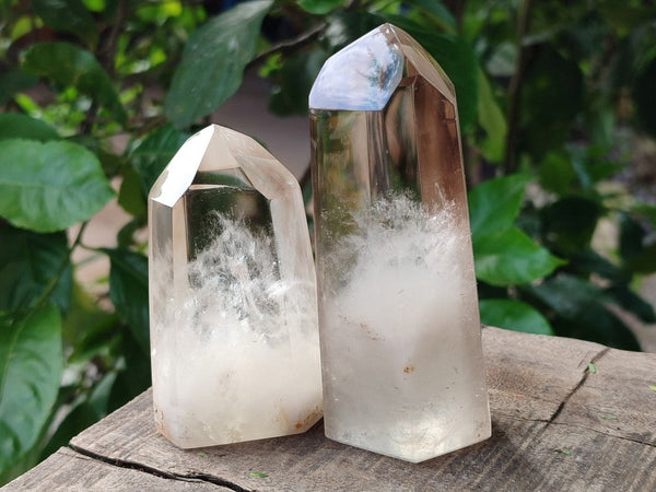 Polished Smokey Window Quartz Crystals x 3 From Madagascar