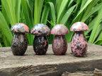 Polished Rhodonite Gemstone Mushrooms x 6 From Ambindavato, Madagascar - Toprock Gemstones and Minerals 