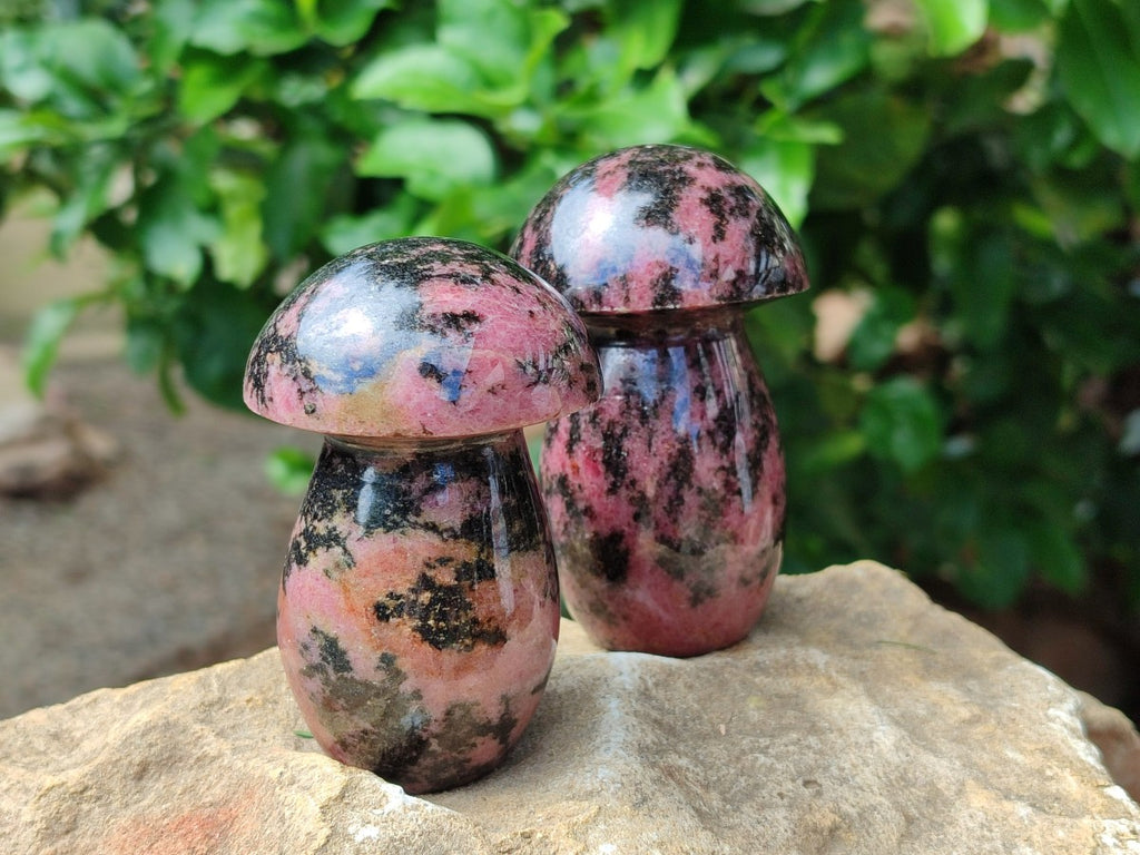 Polished Rhodonite Gemstone Mushrooms x 6 From Ambindavato, Madagascar - Toprock Gemstones and Minerals 