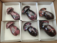 Polished Rhodonite Gemstone Mushrooms x 6 From Ambindavato, Madagascar