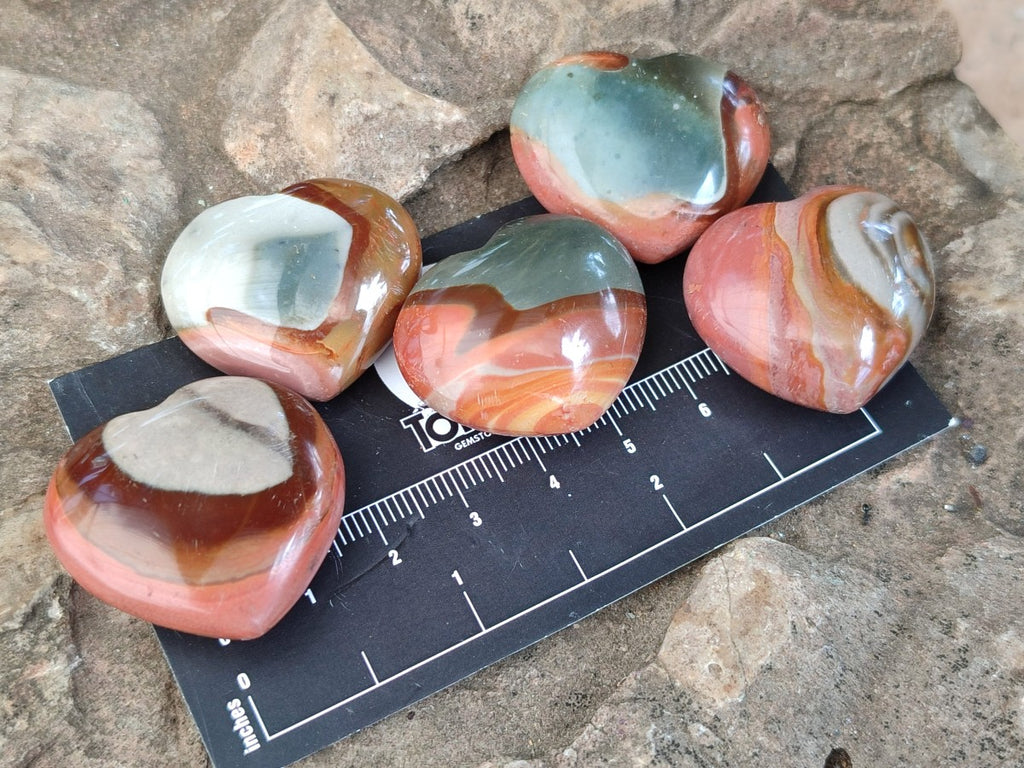 Polished Mixed Ocean Jasper and Polychrome Jasper Mini Hearts x 35 From Madagascar