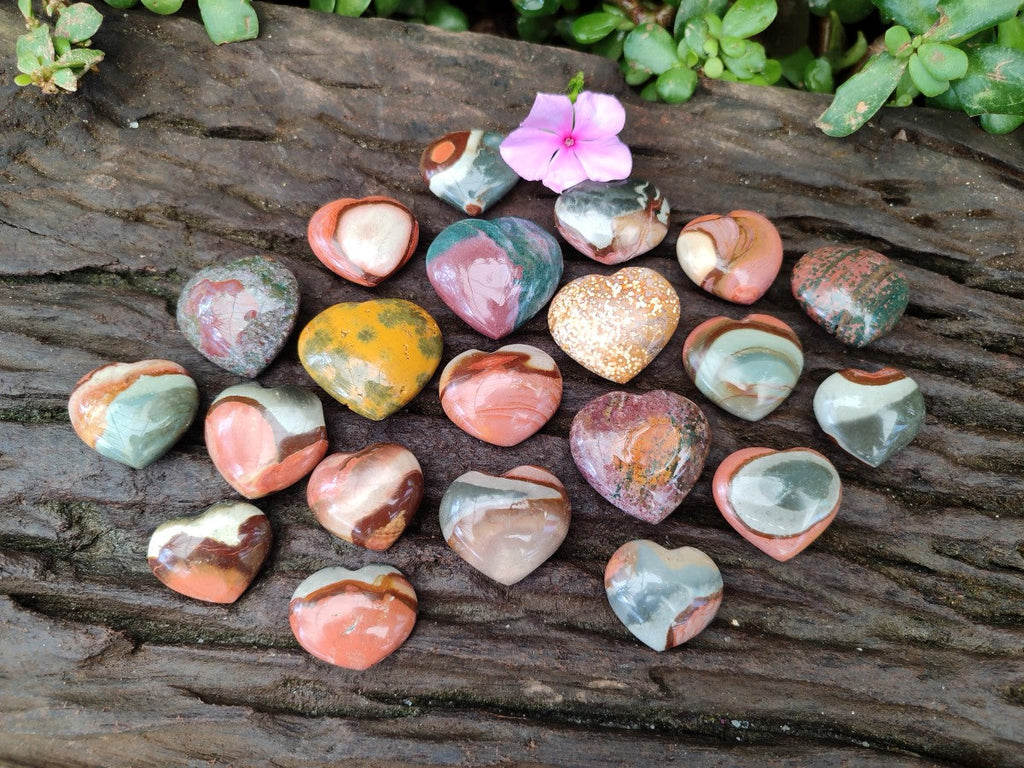 Polished Mixed Ocean Jasper and Polychrome Jasper Mini Hearts x 35 From Madagascar