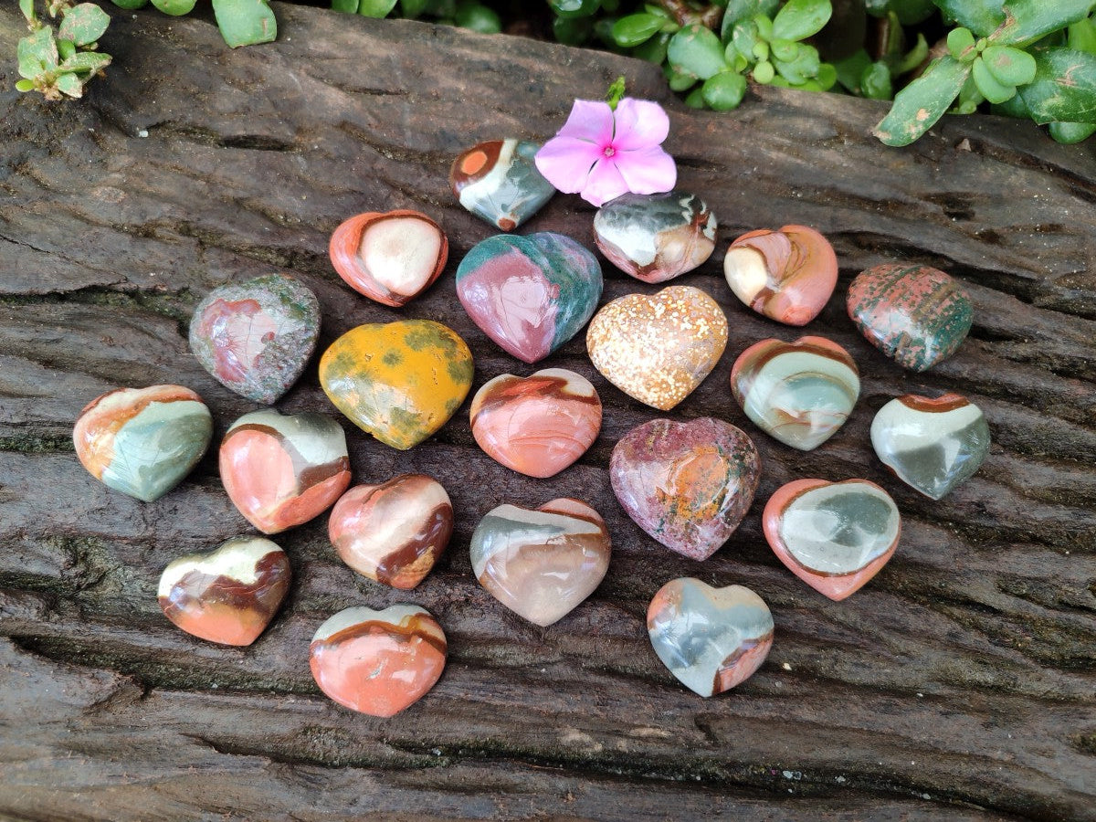 Polished Mixed Ocean Jasper and Polychrome Jasper Mini Hearts x 35 From Madagascar