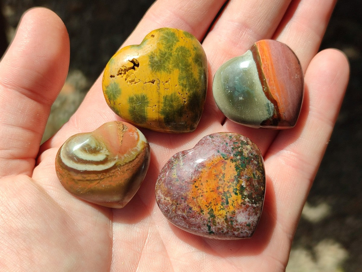 Polished Mixed Ocean Jasper and Polychrome Jasper Mini Hearts x 35 From Madagascar