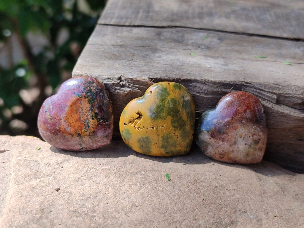 Polished Mixed Ocean Jasper and Polychrome Jasper Mini Hearts x 35 From Madagascar