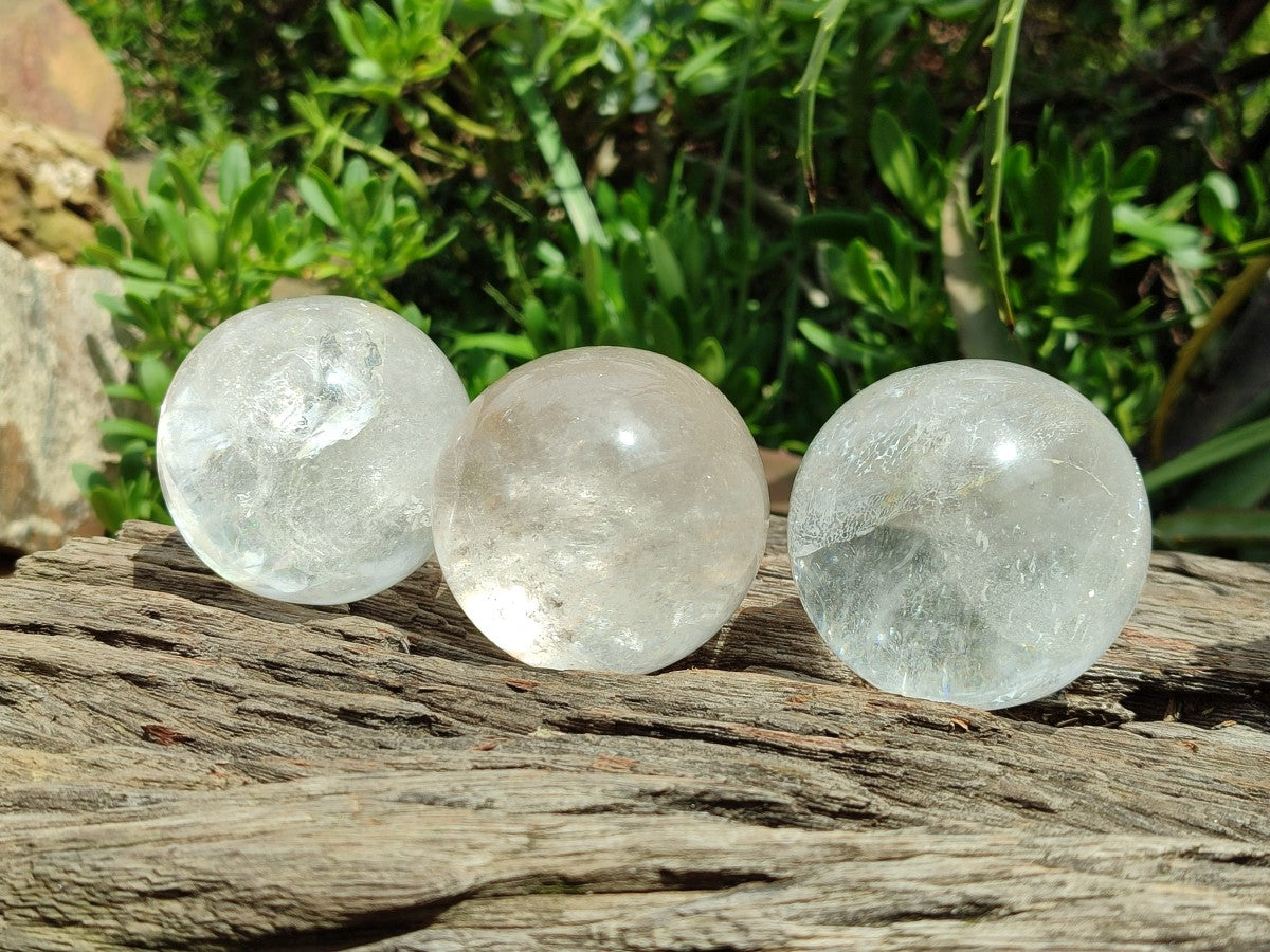 Polished Clear Quartz Crystal Balls x 4 From Madagascar