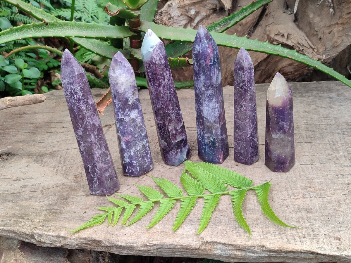 Polished Lepidolite with Pink Rubellite Tourmaline Crystals x 6 From Ambatondrazaka, Madagascar