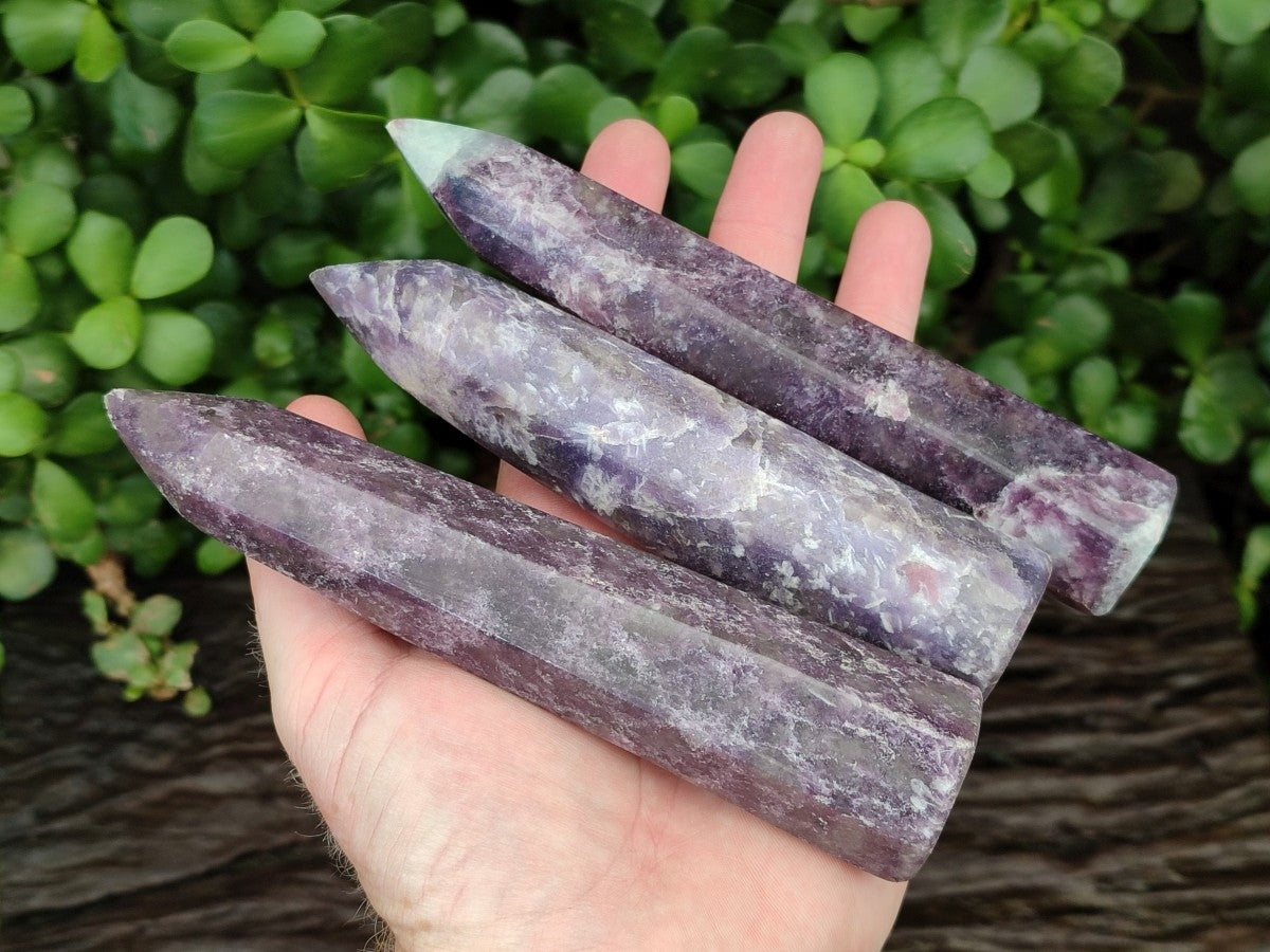 Polished Lepidolite with Pink Rubellite Tourmaline Crystals x 6 From Ambatondrazaka, Madagascar