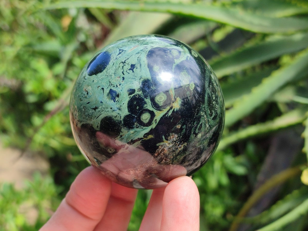Polished Mixed Stromatolite Sphere and Standing Free Forms x 3 From Katsepy, Madagascar