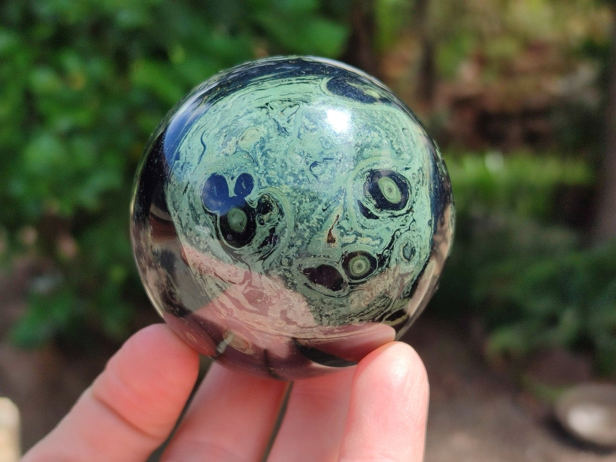 Polished Mixed Stromatolite Sphere and Standing Free Forms x 3 From Katsepy, Madagascar
