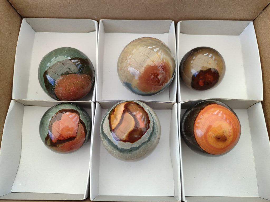 Polished Polychrome Jasper Spheres x 6 From NW Coast, Madagascar