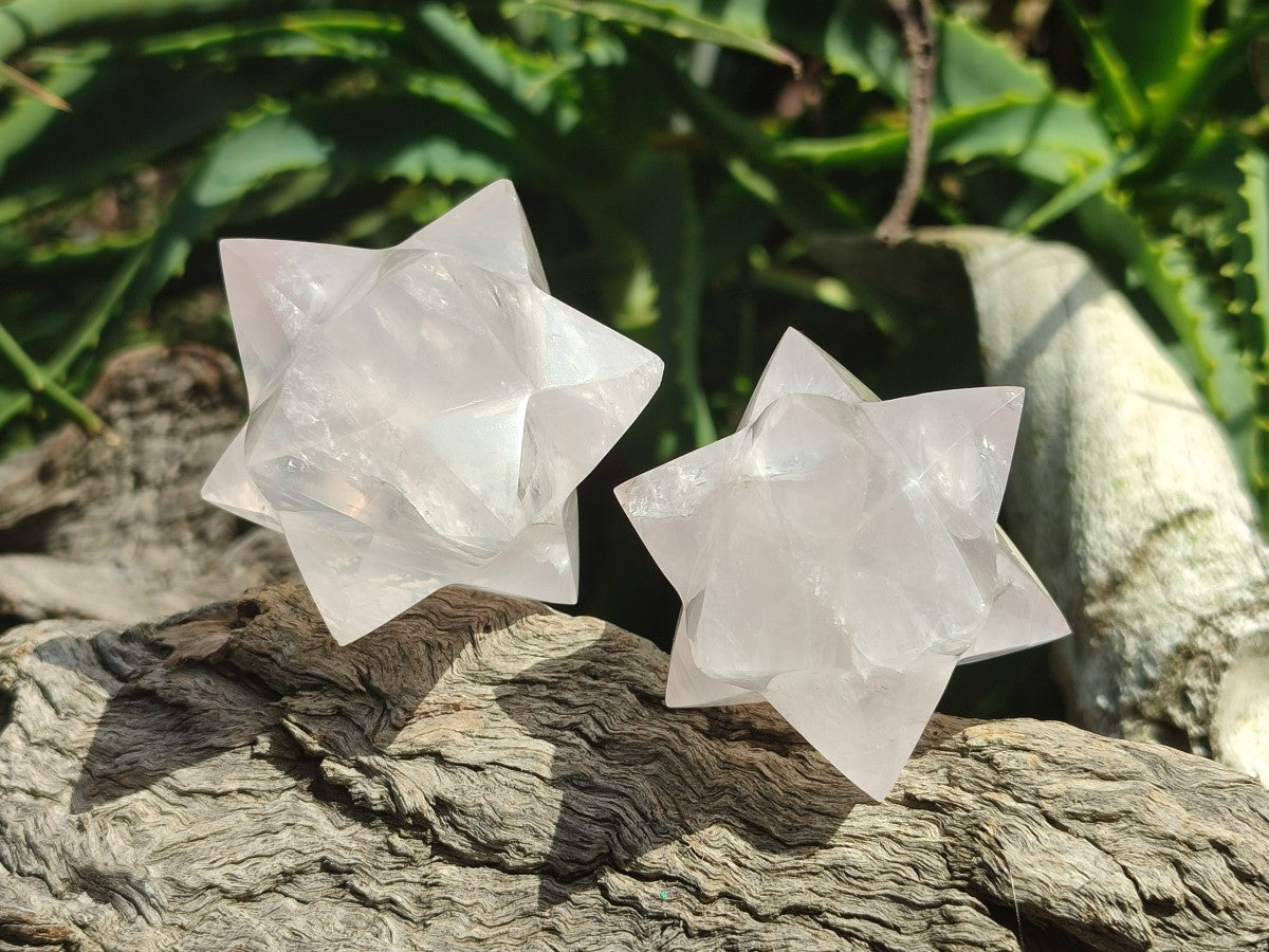 Hand Made Gemmy Rose Quartz Merkabahs x 3 From Madagascar