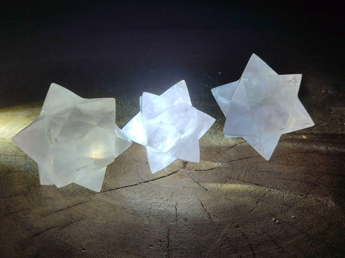 Hand Made Gemmy Rose Quartz Merkabahs x 3 From Madagascar