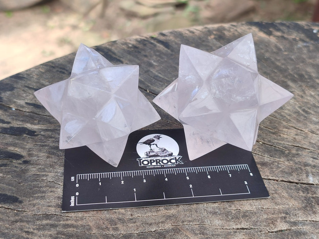 Hand Made Gemmy Rose Quartz Merkabahs x 3 From Madagascar