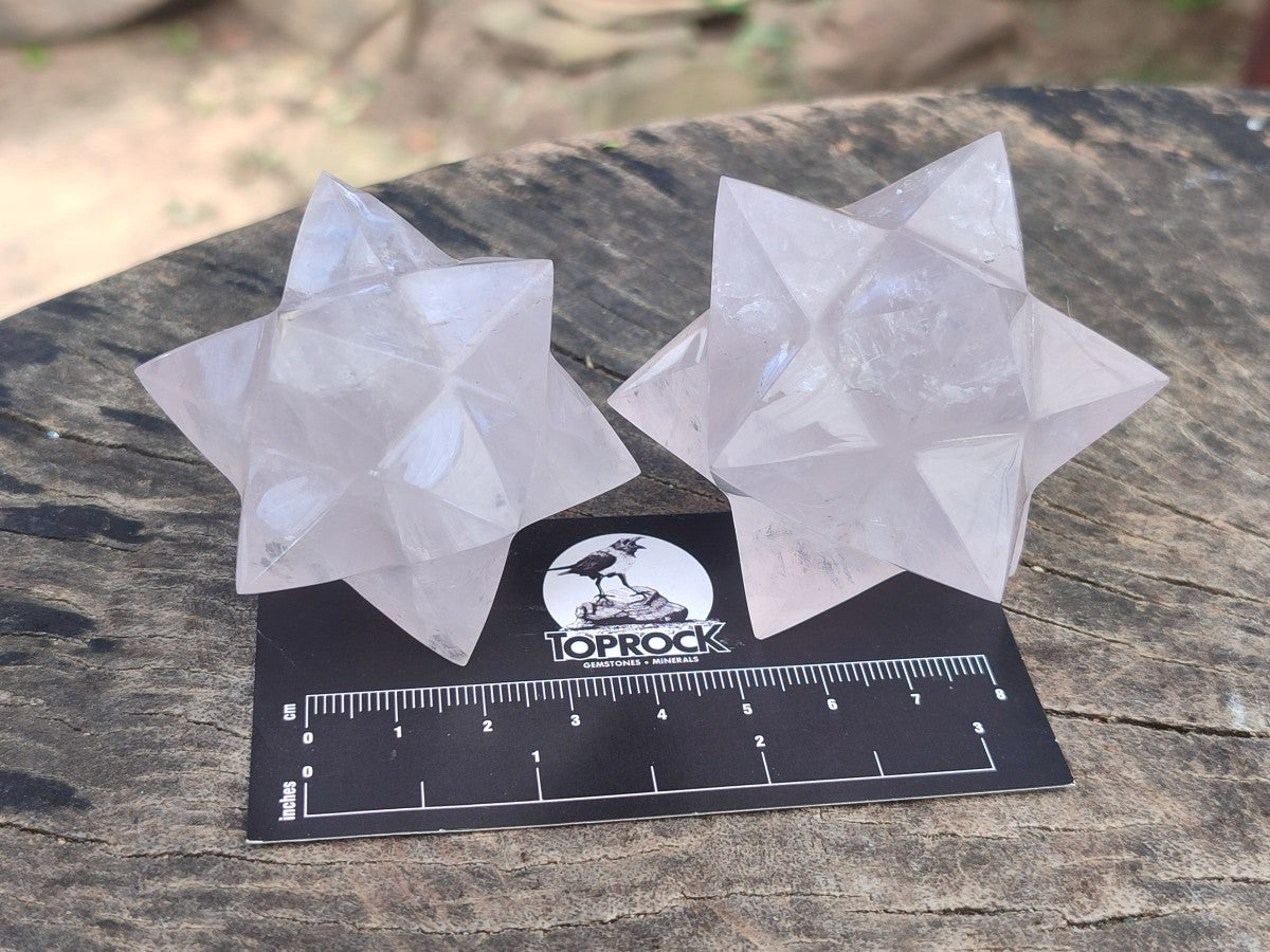 Hand Made Gemmy Rose Quartz Merkabahs x 3 From Madagascar