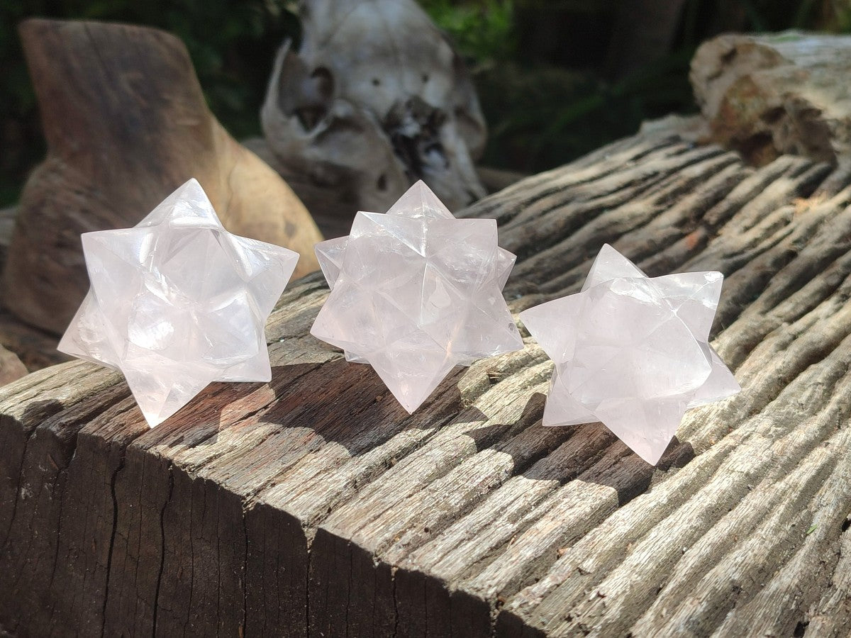Hand Made Gemmy Rose Quartz Merkabahs x 3 From Madagascar