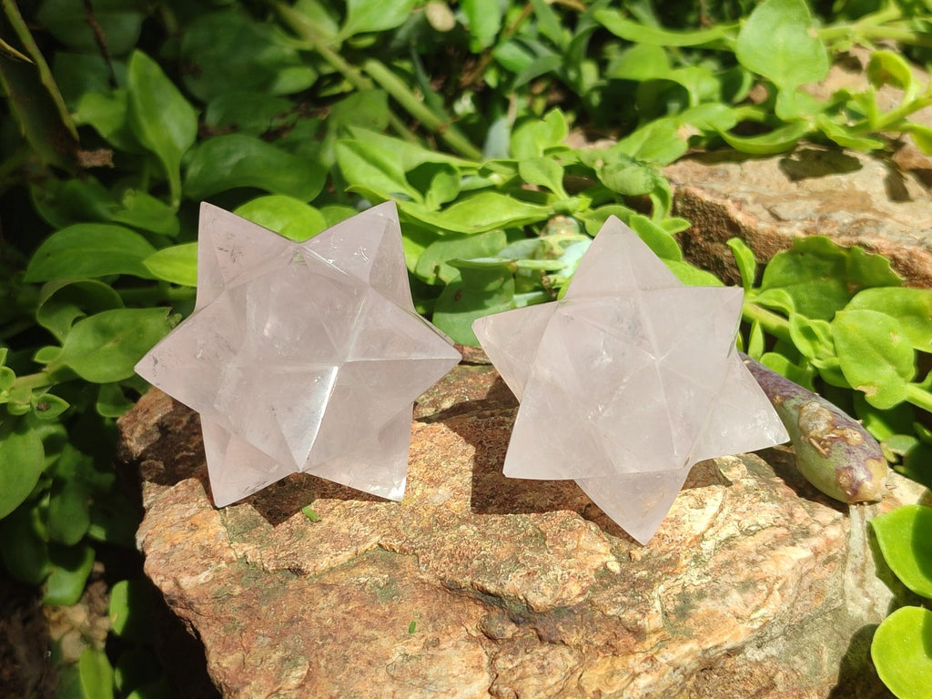 Hand Made Gemmy Rose Quartz Merkabahs x 3 From Madagascar
