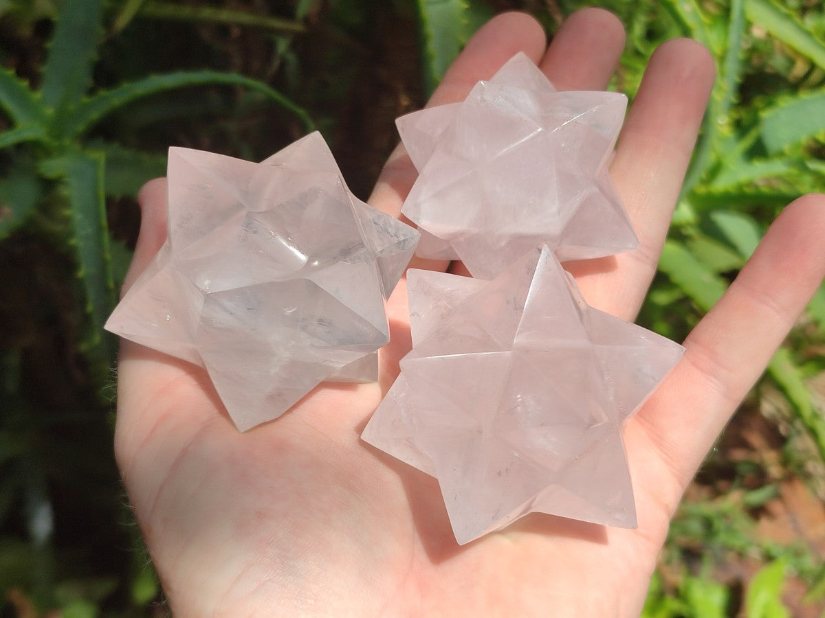 Hand Made Gemmy Rose Quartz Merkabahs x 3 From Madagascar