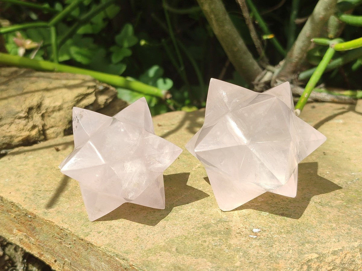 Hand Made Gemmy Rose Quartz Merkabahs x 3 From Madagascar