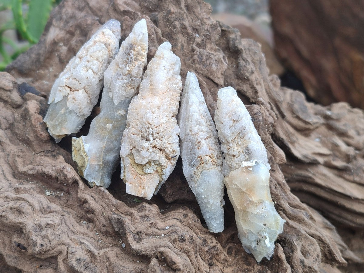 Natural Drusy Quartz Coated Spearhead Calcite Crystals x 35 From Albert's Mountain, Lesotho