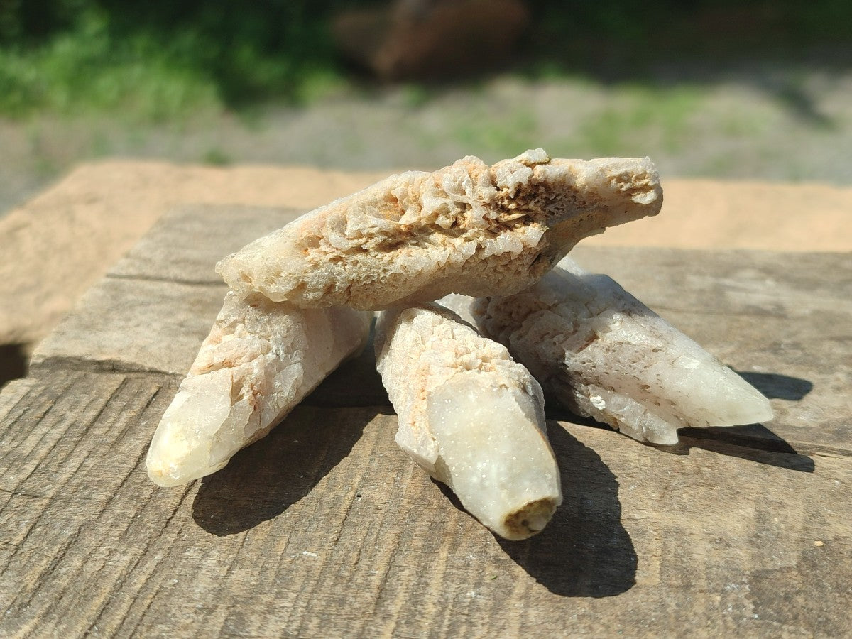 Natural Drusy Quartz Coated Spearhead Calcite Crystals x 35 From Albert's Mountain, Lesotho