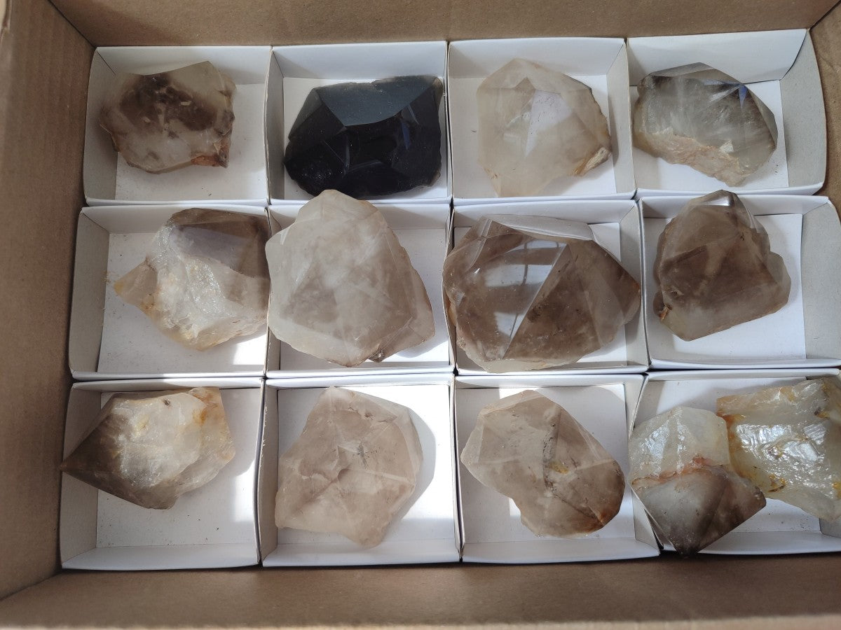 Polished Smokey Quartz Crystal Terminations x 13 From Madagascar