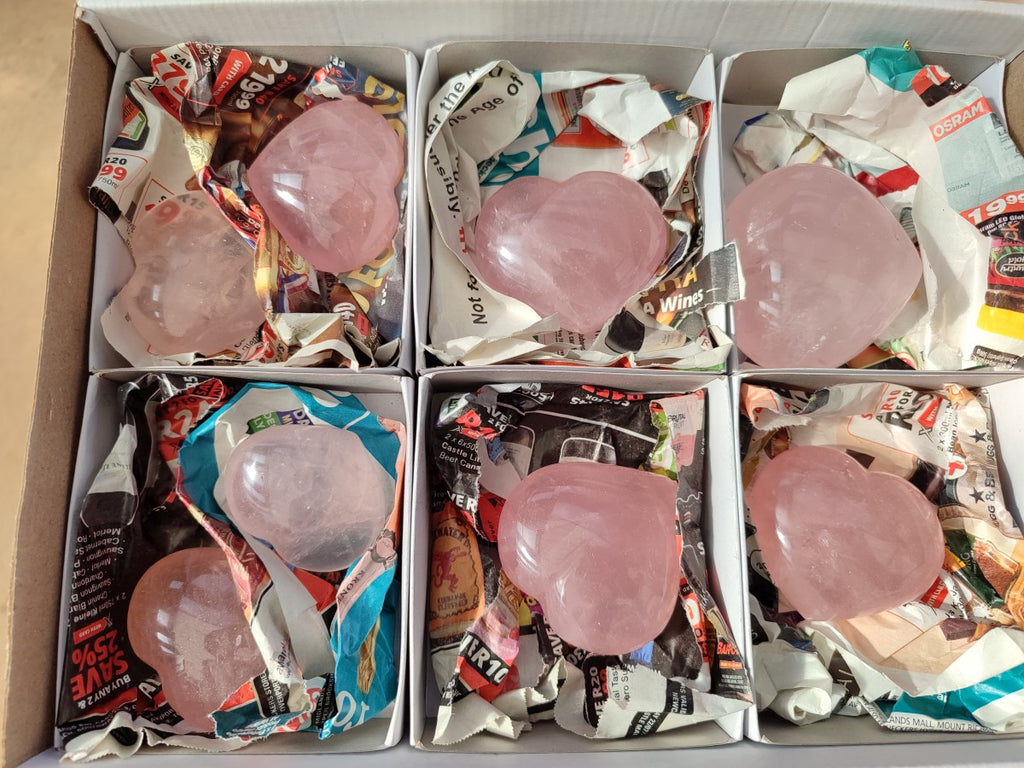 Polished Gemmy Rose Quartz Hearts x 8 From Madagascar