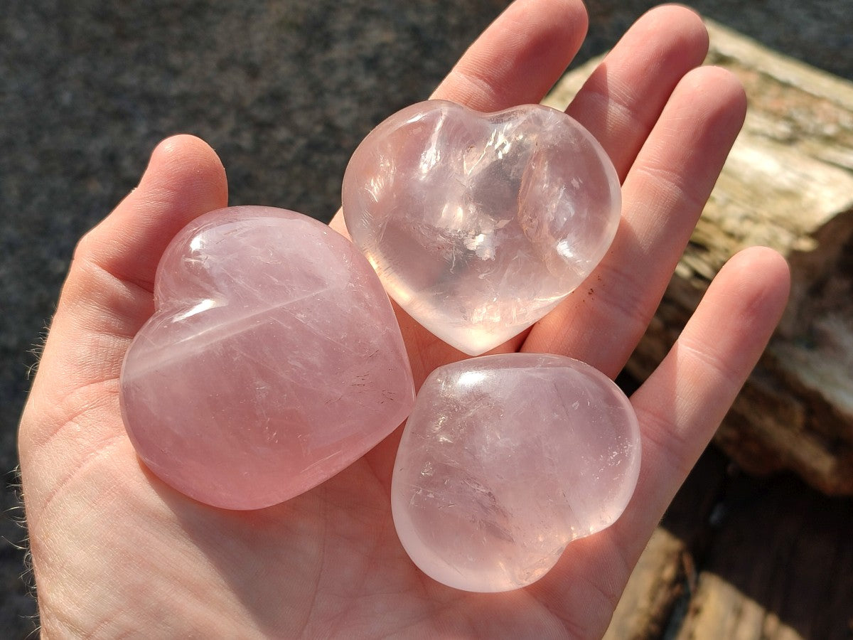 Polished Gemmy Rose Quartz Hearts x 8 From Madagascar