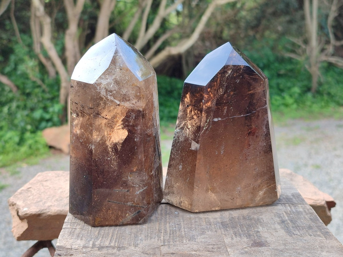 Polished Dark Smokey Marion Quartz Crystals x 2 From Madagascar