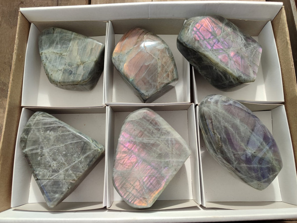 Polished Rare Purple Sunset Labradorite Standing Free Forms x 6 From Madagascar