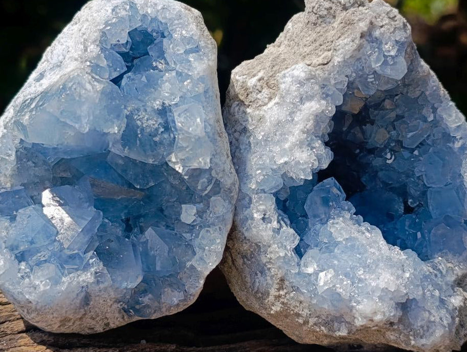 Natural Blue Celestite Geode Specimens x 2 From Sakoany, Madagascar