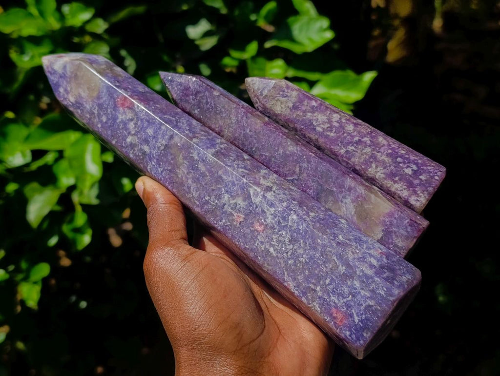 Polished Lepidolite With Pink Rubellite Tourmaline Crystals x 3 From Ambatondrazaka, Madagascar