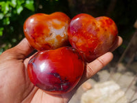 Polished Carnelian Agate Gemstone Hearts x 6 From Madagascar