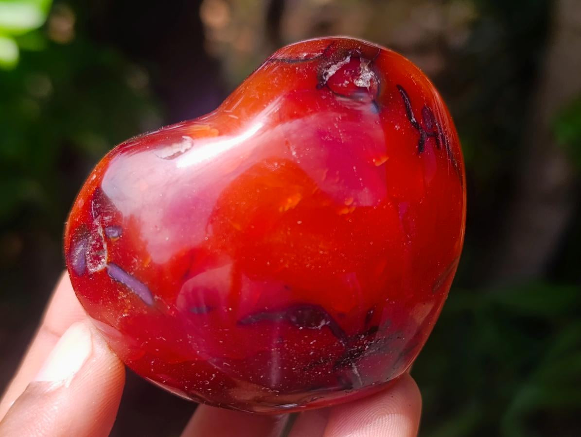 Polished Carnelian Agate Gemstone Hearts x 6 From Madagascar