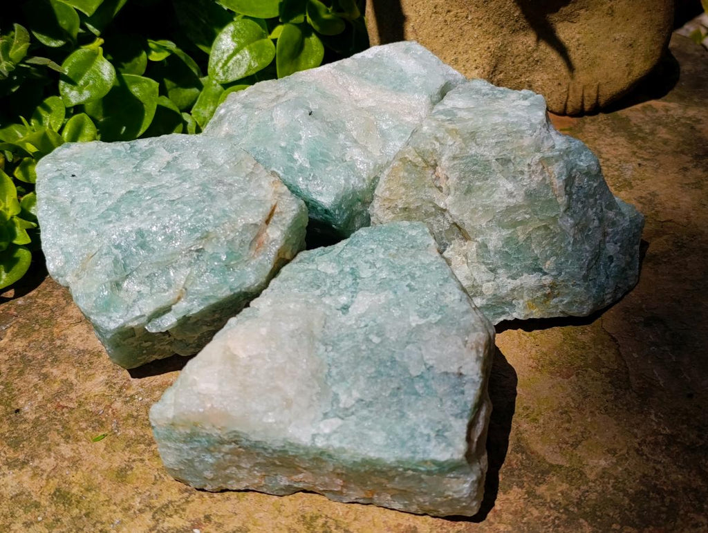 Natural Cobbed Aquamarine Specimens x 4 From Northern Cape, South Africa