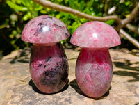 Polished Rhodonite Gemstone Mushrooms x 6 From Ambindavato, Madagascar
