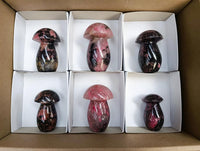 Polished Rhodonite Gemstone Mushrooms x 6 From Ambindavato, Madagascar