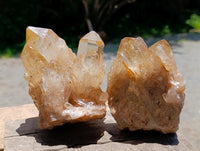 Natural Clear Champagne Citrine Quartz Clusters x 2 From Luena, Congo