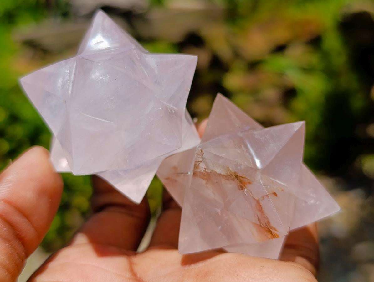 Hand Made Gemmy Rose Quartz Merkabahs x 4 From Madagascar