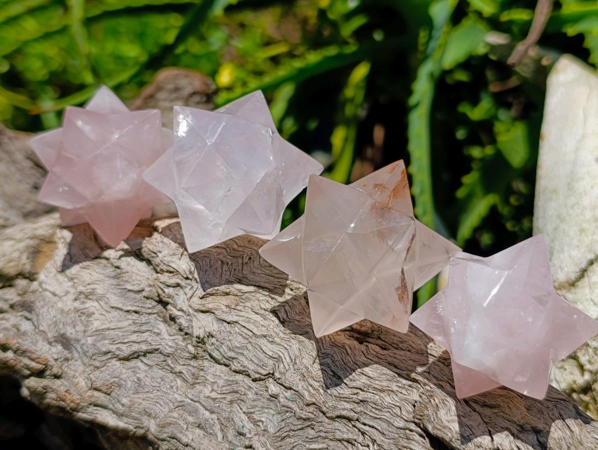 Hand Made Gemmy Rose Quartz Merkabahs x 4 From Madagascar