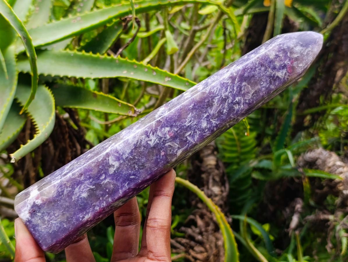 Polished Lepidolite with Pink Rubellite Tourmaline Crystal Towers x 2 From Ambatondrazaka, Madagascar