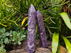 Polished Lepidolite with Pink Rubellite Tourmaline Crystal Towers x 2 From Ambatondrazaka, Madagascar