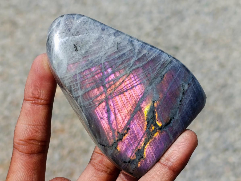 Polished Rare Purple Sunset Flash Labradorite Standing Free Forms x 3 From Madagascar - Toprock Gemstones and Minerals 