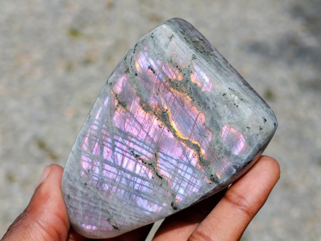 Polished Rare Purple Sunset Flash Labradorite Standing Free Forms x 3 From Madagascar - Toprock Gemstones and Minerals 