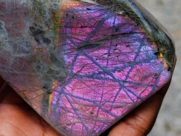 Polished Rare Purple Sunset Flash Labradorite Standing Free Forms x 3 From Madagascar