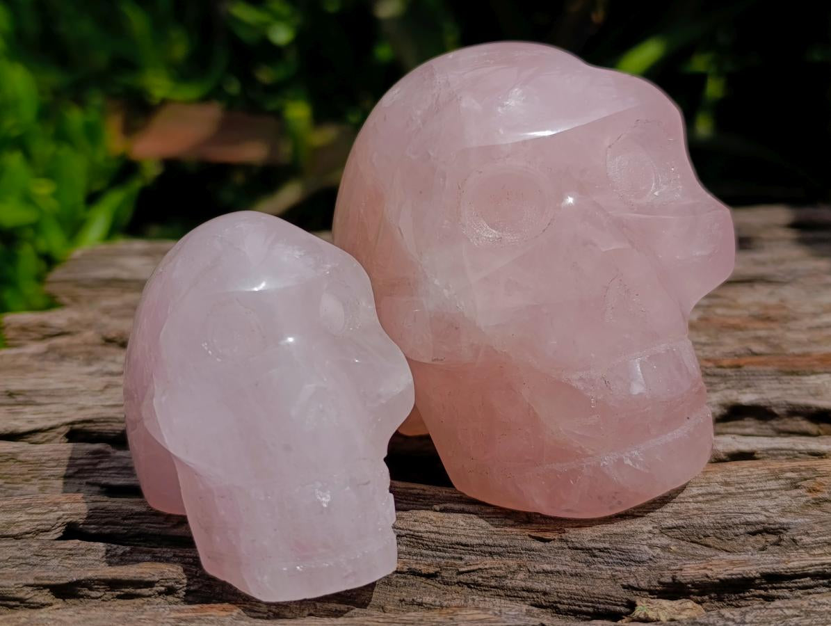 Hand Made Gemmy Rose Quartz Skulls x 4 From Madagascar