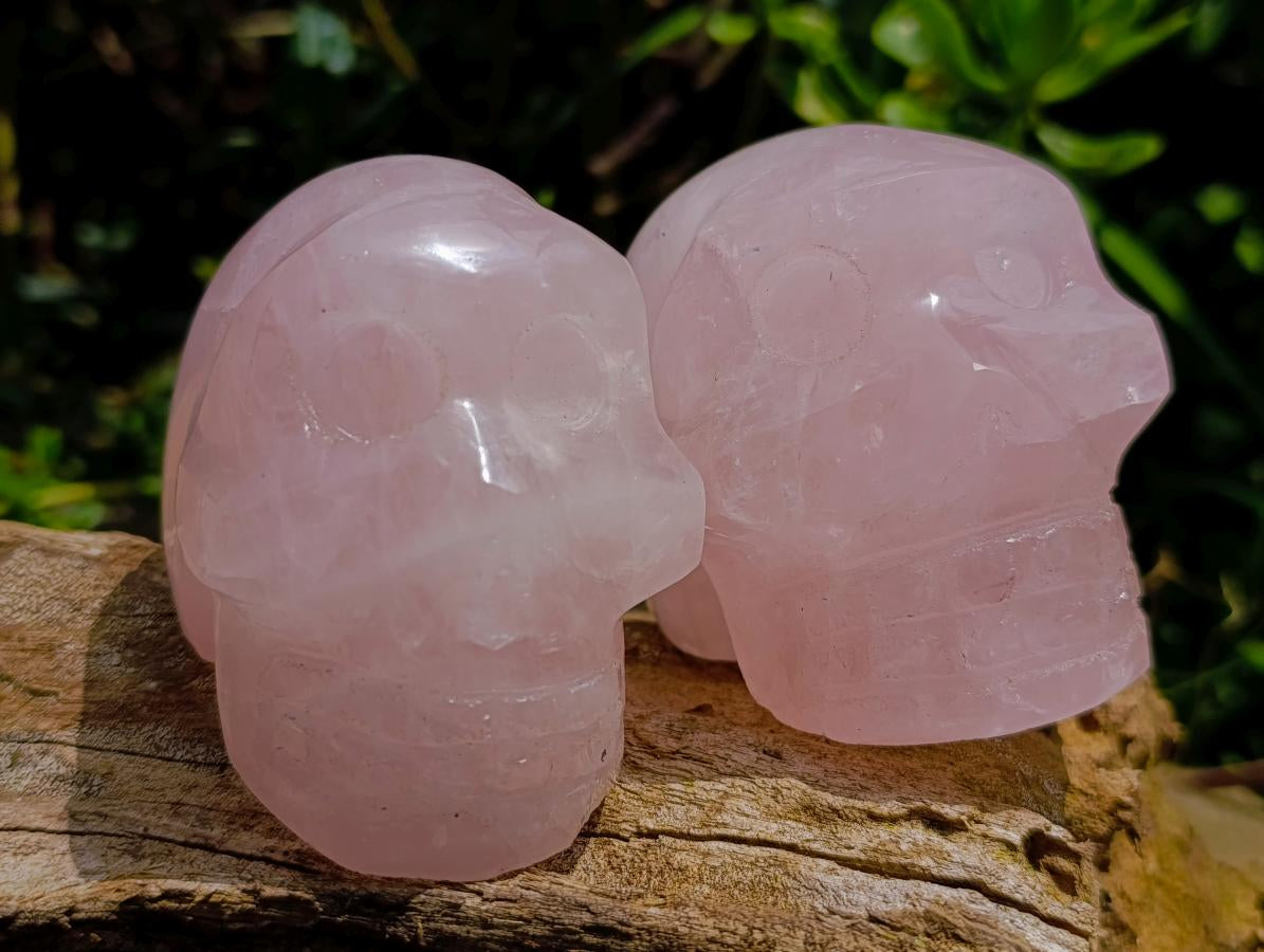 Hand Made Gemmy Rose Quartz Skulls x 4 From Madagascar