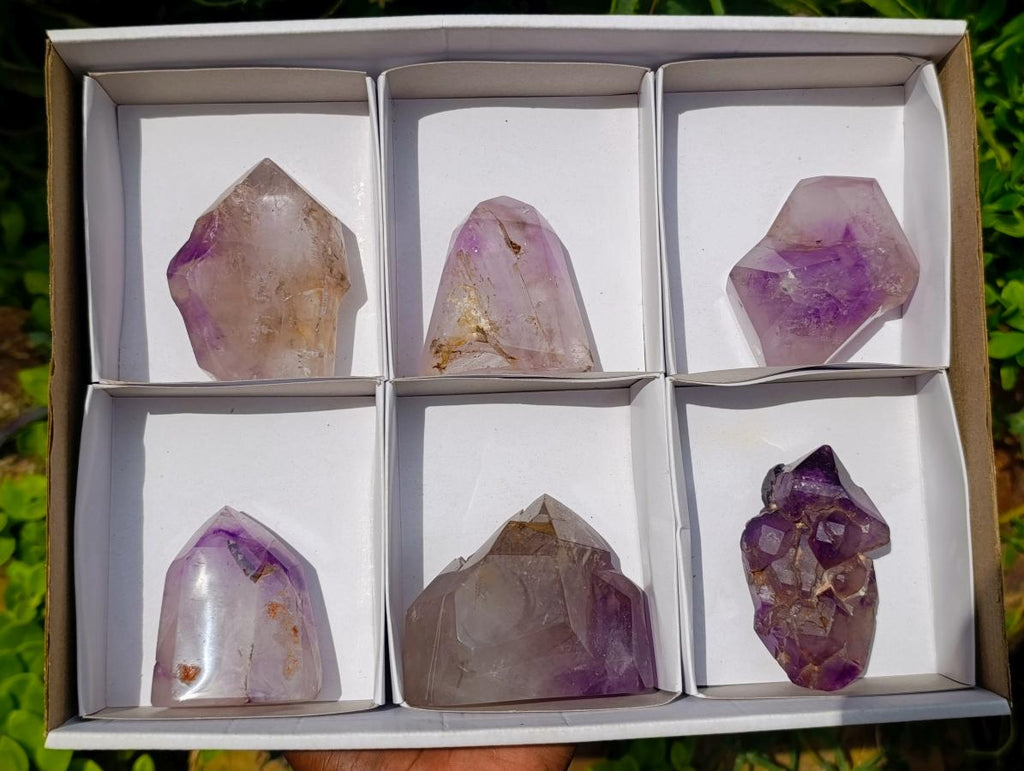 Polished Window Amethyst Crystals x 6 From Akansobe, Madagascar