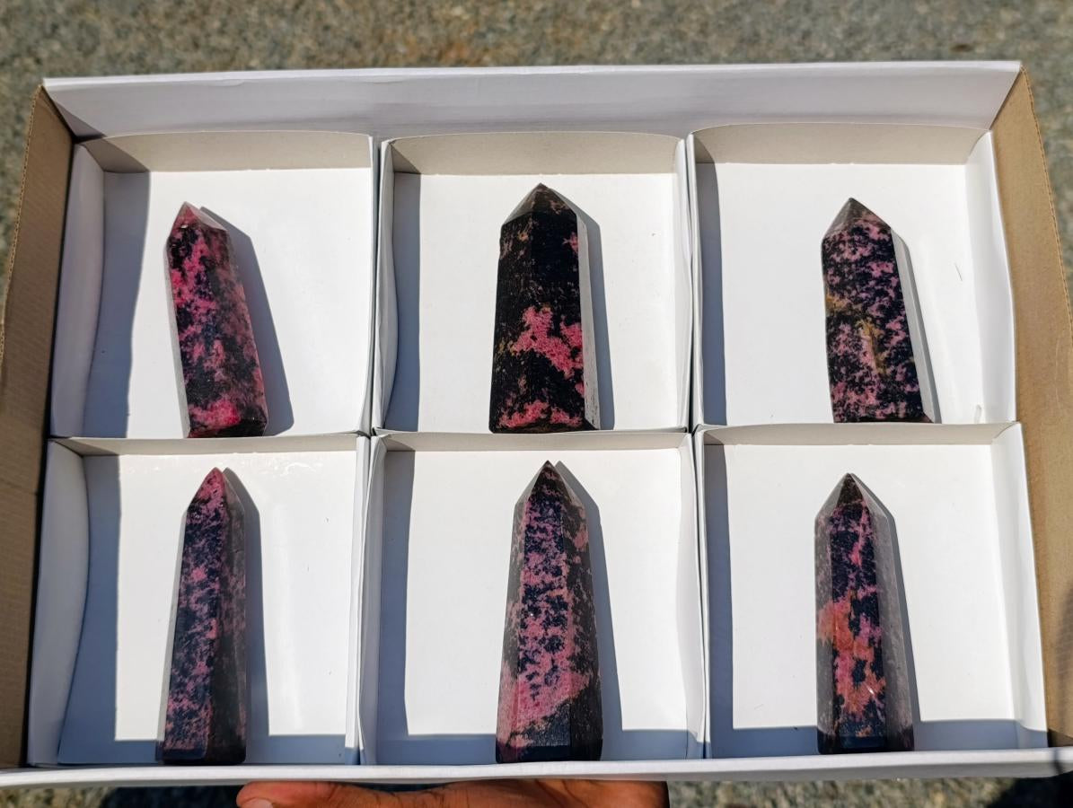Polished Rhodonite Gemstone Crystals x 6 From Ambindavato, Madagascar