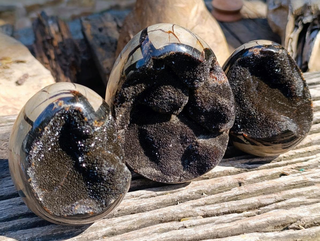 Polished Septerye Sauvage "Dragons Egg" Geodes x 3 From Mahajanga, Madagascar